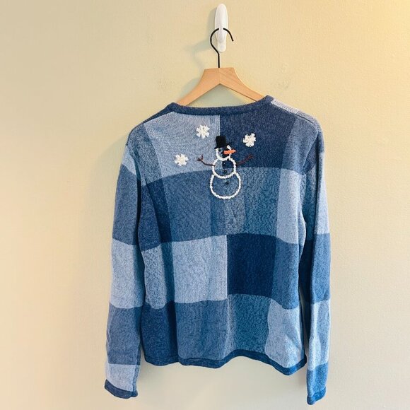 Breckenridge Snowman Cardigan Womens Size Large Vintage Blue Applique Sweater - Picture 7 of 11